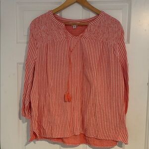 Time and Tru Coral Striped Blouse